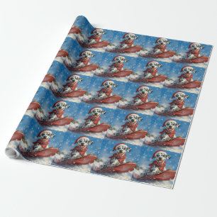 Papier Cadeau Chien Dalmatien en Luge Laissez Tomber la Neige No
