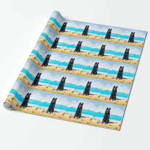 Papier Cadeau Chien de berger allemand noir sur la plage