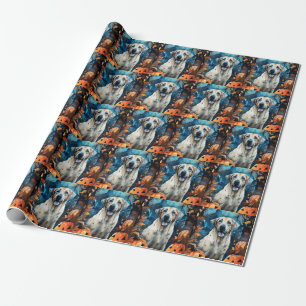 Papier Cadeau Chien de berger anatolien Halloween avec citrouill