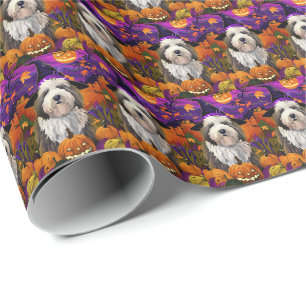 Papier Cadeau Chien de berger anglais ancien Halloween Sorcière