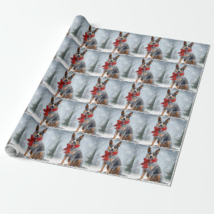 Papier Cadeau Chien de bétail australien à Noël de neige