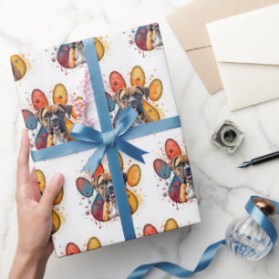 Papier Cadeau Chien de boîte en Empreinte de patte d'aquarelle