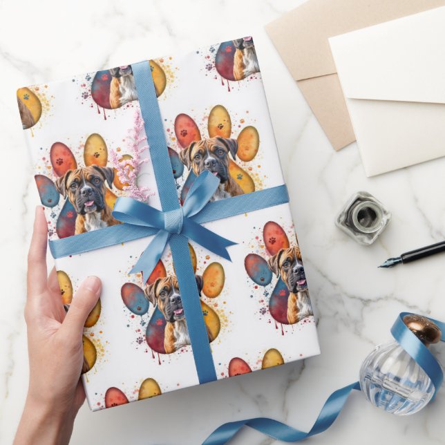 Papier Cadeau Chien de boîte en Empreinte de patte d'aquarelle (Cadeaux)
