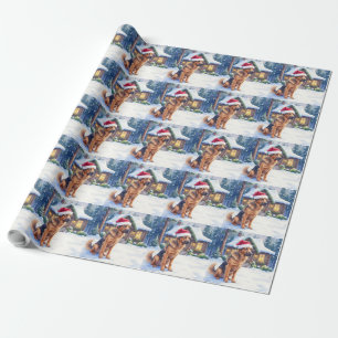 Papier Cadeau Chien de chasse hanovrien Cabane de forêt enneigée