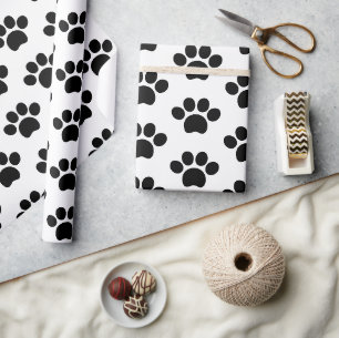 Papier Cadeau Chien de chat noir empreinte de patte mignon sur b