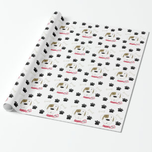 Papier Cadeau Chien de dessin avec Empreintes de pattes