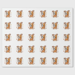 Papier Cadeau Chien de Halloween Mignon Demi-Squelette Demi-Citr