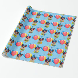 Papier Cadeau Chien de joyeux anniversaire dans le casquette