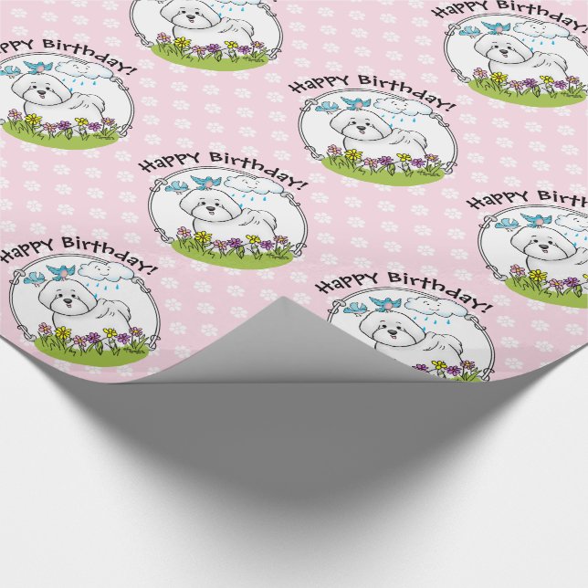 Papier Cadeau Chien de levure Bichon de printemps avec fleurs -  (Coin)