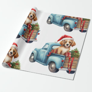 Papier Cadeau Chien de Noël avec papier d'enveloppement cadeaux