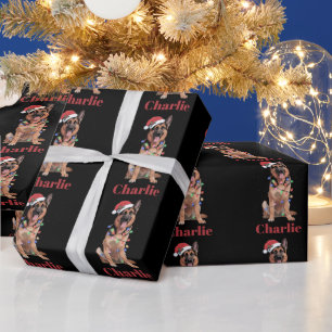 Papier Cadeau Chien de Noël Berger Allemand Nom Personnalisé