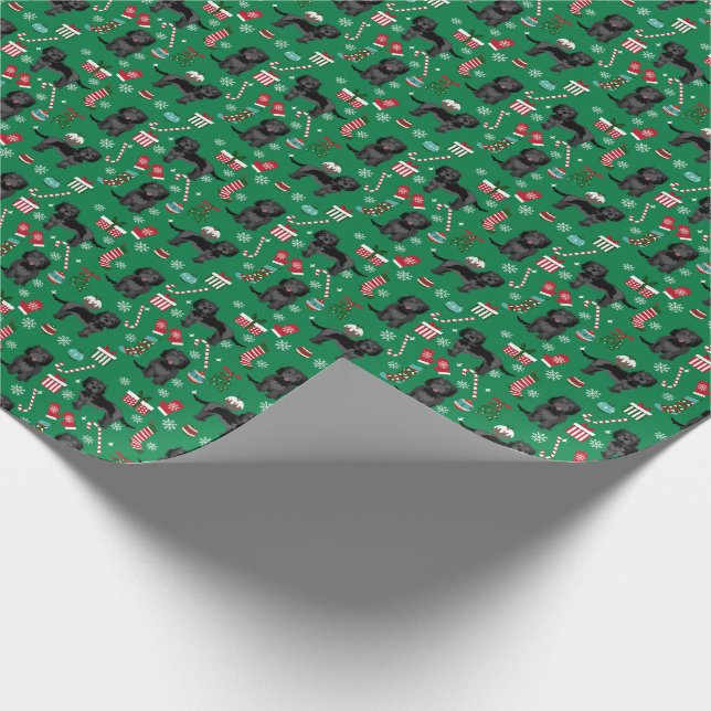 Papier Cadeau Chien de noël du Cockapou noir (Coin)