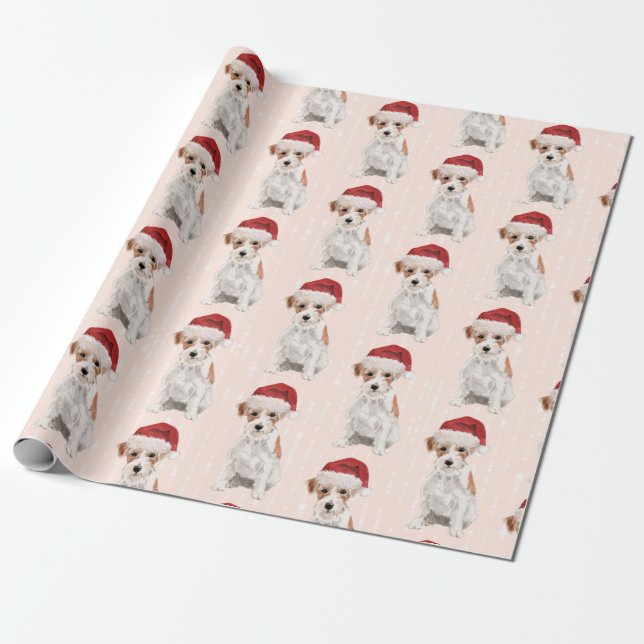 Papier Cadeau Chien de Noël Jack Russell Santa Hat (Déroulé)