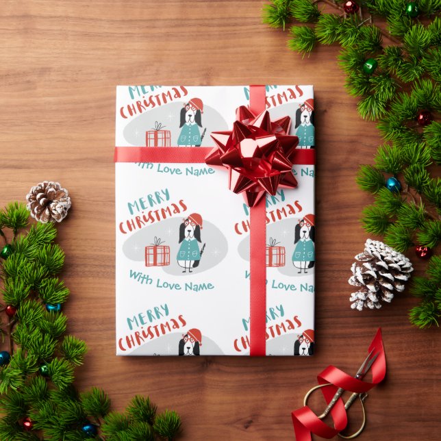 Papier Cadeau Chien de Noël personnalisé (Cadeau de vacances)