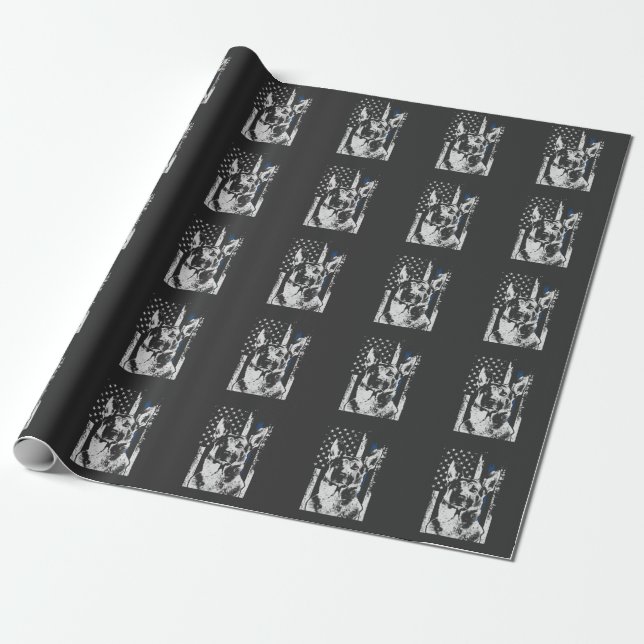Papier Cadeau Chien de police belge de la Ligne Bleue Mince (Déroulé)