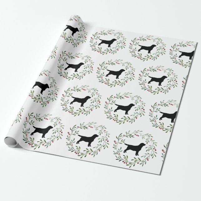Papier Cadeau Chien de récupération de couronnes de Noël du Labr (Déroulé)