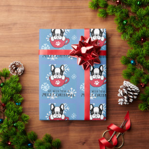 Papier Cadeau Chien de taureaux français pour Noël