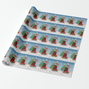 Papier Cadeau Chien de Terre-Neuve avec cadeaux de Noël