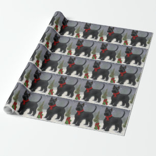 Papier Cadeau Chien de Terrier écossais en Noël de neige