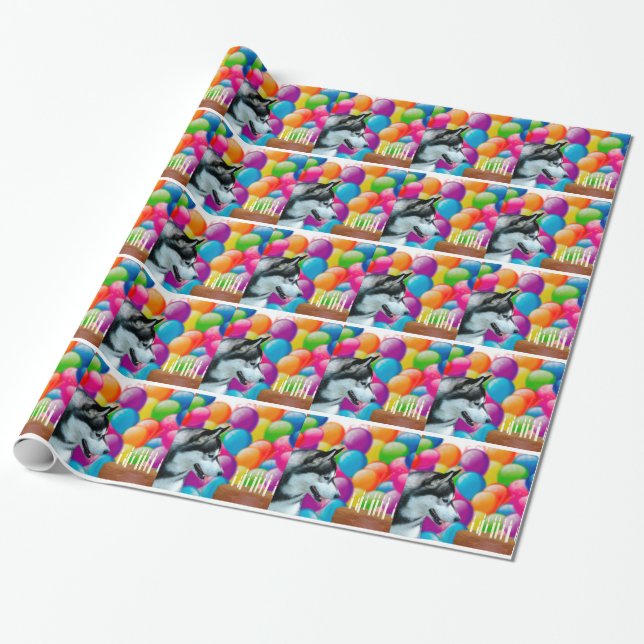 Papier Cadeau Chien de traîneau d'anniversaire (Déroulé)