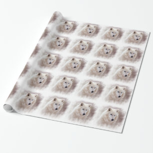 PAPIER CADEAU CHIEN DE TRAÎNEAU SIBÉRIEN BLANC