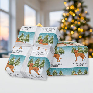 Papier Cadeau Chien de Vizsla hongrois forêt enneigée d'hiver et