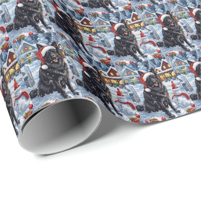 Papier Cadeau Chien d'hiver belge Wonderland Noël (Coin rond)
