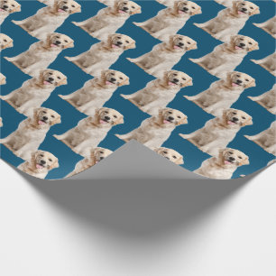 Papier Cadeau Chien d'or sur bleu