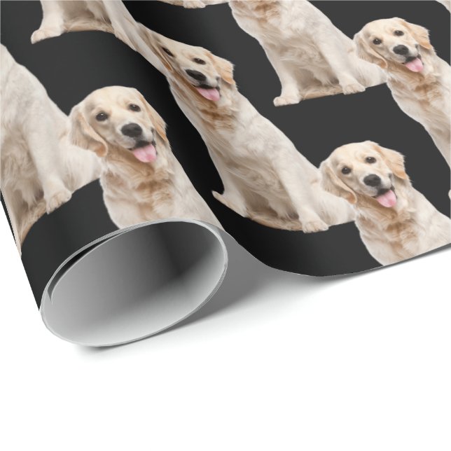 Papier Cadeau Chien d'or sur noir (Coin rond)