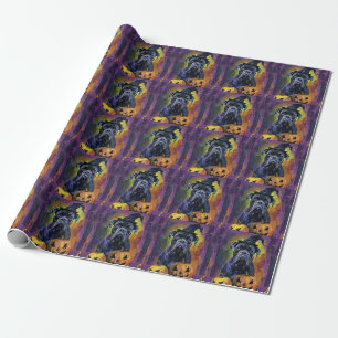 Papier Cadeau Chien éffrayant Bullmastiff Halloween sorcière et 