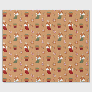 Papier Cadeau Chien en Bas de Noël Motif Pain d'Épice