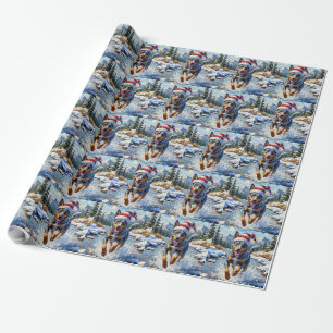 Papier Cadeau Chien énergique Blue Heeler Ruisseau d'hiver Noël