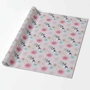 Papier Cadeau Chien et fleurs