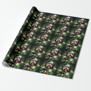 Papier Cadeau Chien Havanais conduisant un vélo pour la Saint-Pa