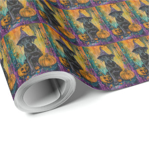 Papier Cadeau Chien Labrador Effrayant Halloween Sorcière Et Cit