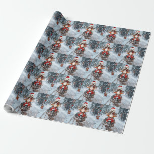 Papier Cadeau Chien maltais équitation moto Noël