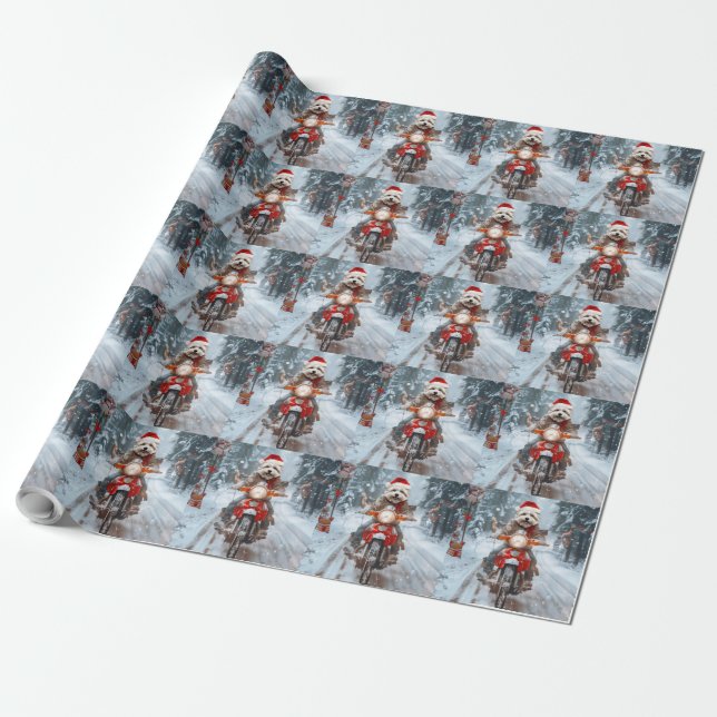 Papier Cadeau Chien maltais équitation moto Noël (Déroulé)