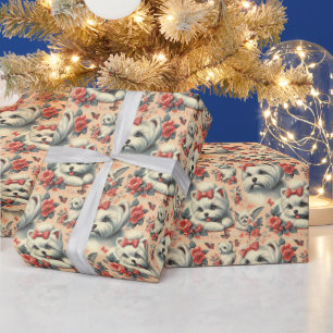 Papier Cadeau Chien maltais vintage