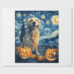 Papier Cadeau Chien Maman Van Retriever Doré Citrouille Nuit Éto