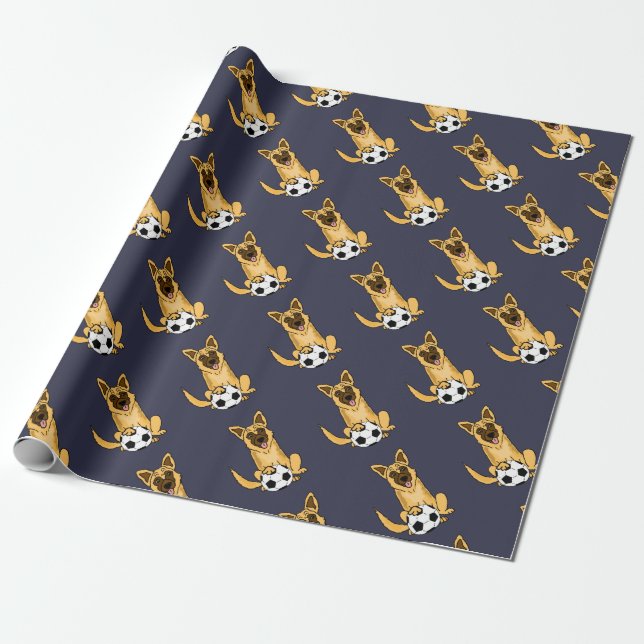 Papier Cadeau Chien mignon de Malinois de Belge jouant la bande (Déroulé)