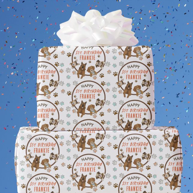 Papier Cadeau Chien mignon Empreintes de pattes garçons Annivers (Créateur téléchargé)
