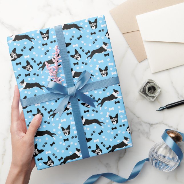 Papier Cadeau Chien Motif bleu de Boston Terrier Bosties (Cadeaux)