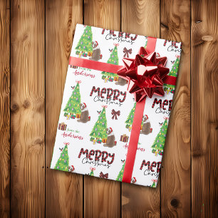 Papier Cadeau Chien, oiseau et sapin de Noël australien