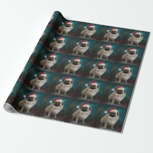 Papier Cadeau Chien pekingese pendant Noël de neige