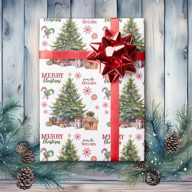 Papier Cadeau Chien pekingese sous l'arbre de Noël (Créateur téléchargé)
