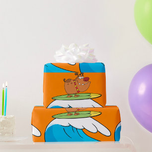 Papier Cadeau Chien qui fait du surf Bulldog chevauchant une vag