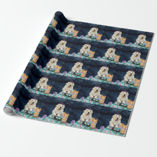Papier Cadeau Chien Retriever doré Halloween Camion Nuit effraya
