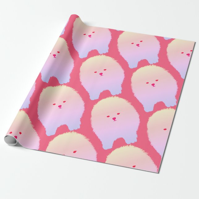 Papier Cadeau Chien rose, art de chien, papier d'emballage de (Déroulé)