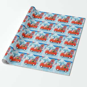 Papier Cadeau Chien Rottweiler Camion de livraison de Noël Neige