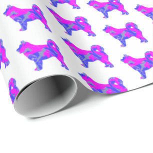 Papier Cadeau Chien sibérien Husky Silhouette bleu rose blanc